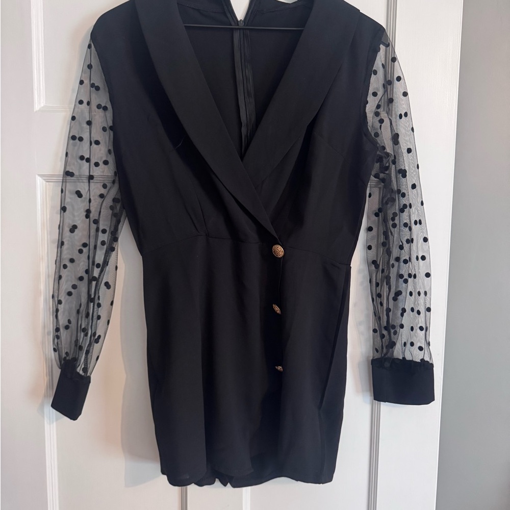 SHEIN - Black Party Dress with Polka Dot Sheer Sleeves
